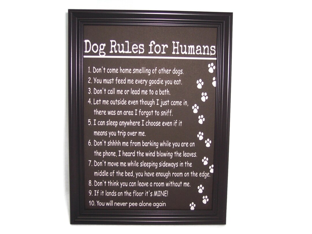 Framed Dog Rules for Humans 4 3/4 X 6 3/4 Inside a 7 3/4 X 5 3/4 Black