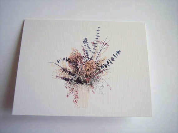 Dried Wildflowers note cards 80 lb. linen paper, blank inside set of six, all occasion