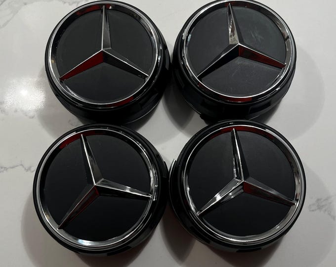 Set of 4 Mercedes Benz AMG Wheel Center Caps 75MM - Black Wreath ...