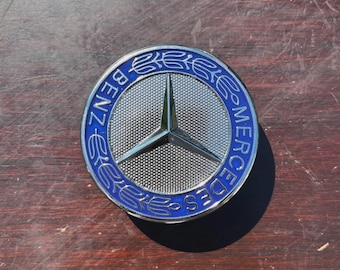 Mercedes C-Class Hood Star Emblem: Blue Laurel Wreath Badge (57mm)