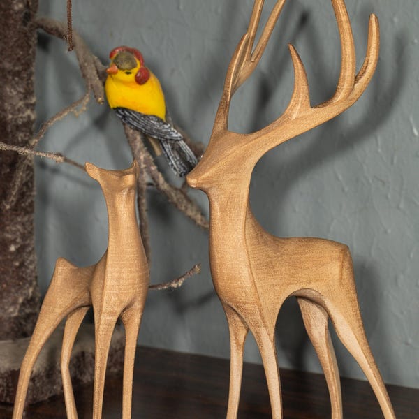 Rustic Stag and Doe Statue Set:  Woodland Decor Deer Sculptures