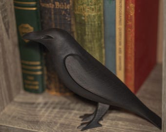 Black Crow Statue: 3D Printed Walnut Wood Decor - Gothic Accent