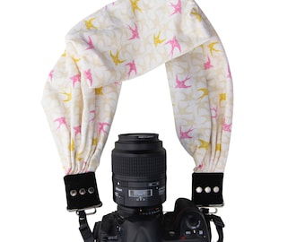 Floral Cotton Scarf Camera Strap with Hidden Pocket