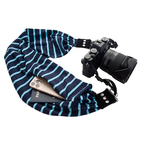 Navy Aqua Pocket Scarf Camera Strap; Cool and Comfortable; Modern and Soft Style; SLR or Mirrorless