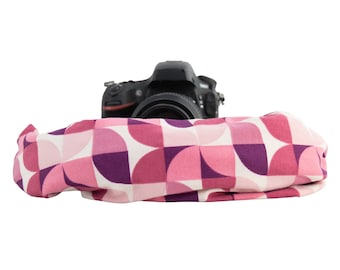 Pink Geometric Camera Strap Scarf with Pocket, SLR Mirrorless