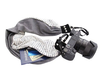 Pocket Scarf Camera Strap; Kyla|Sasha Knit ~ Beautiful, Comfortable and Useful ~ Handmade in the USA