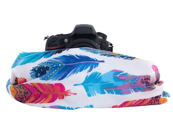 Feather Print Pocket Scarf Camera Strap - USA Made