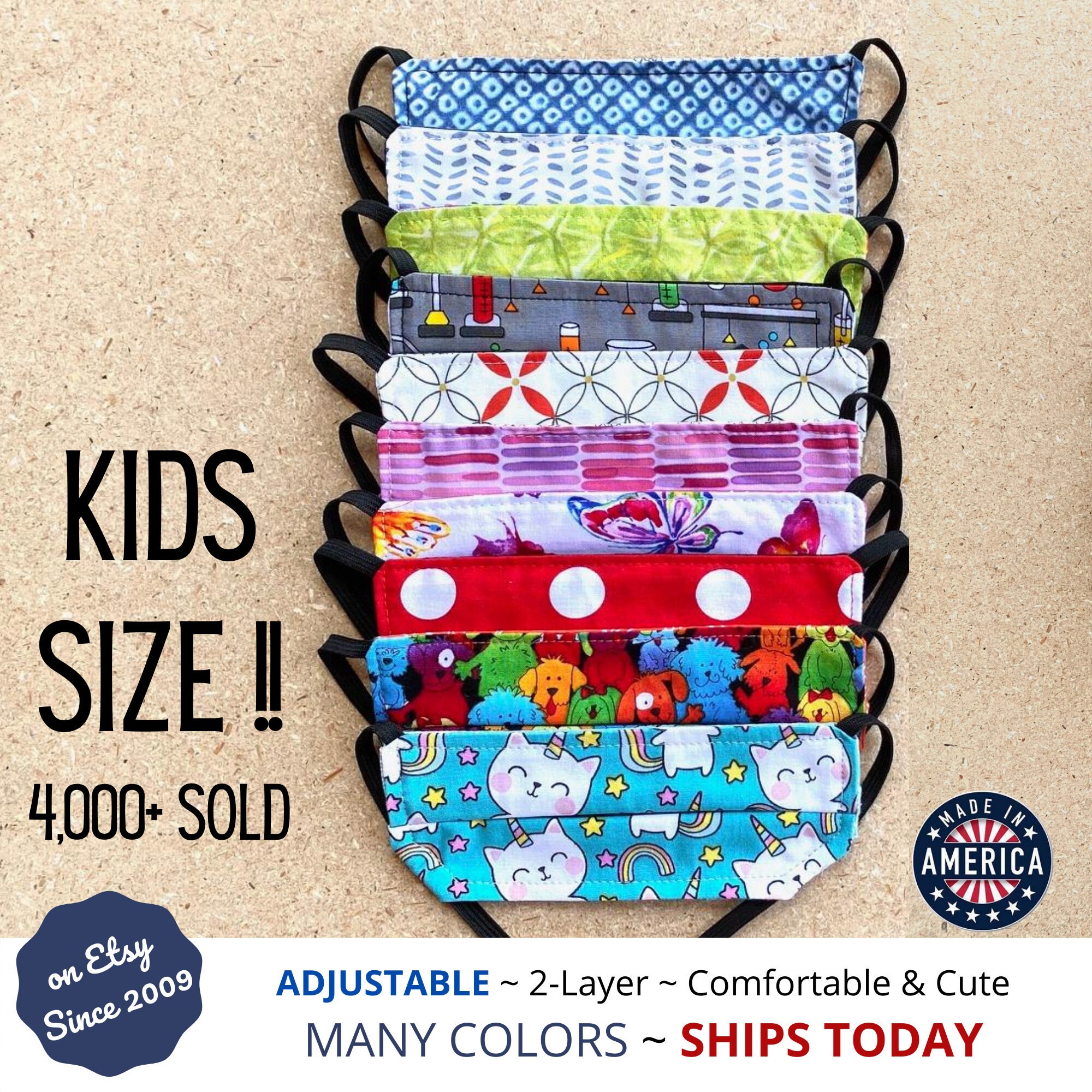 KIDS ADJUSTABLE ReUsable Face Mask ~ 2 Layer, Easy to Wear, Very Comf…