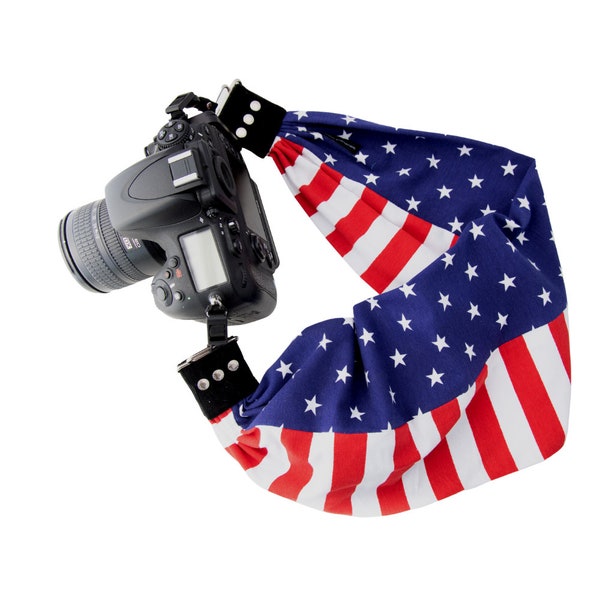 USA Flag Pocket Scarf Camera Strap; Cool and Comfortable; Americana; SLR or Mirrorless