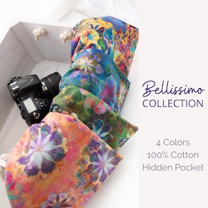 Belissimo Pocket Scarf Camera Strap, 4 Colors, Hidden Pocket that fits ProMax; Comfortable and Easy to Wear; DSLR or Mirrorless