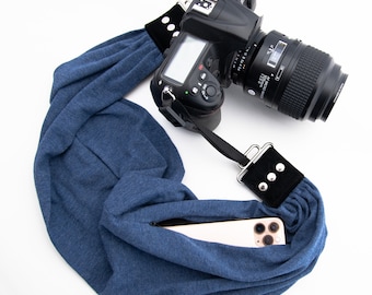 Denim Pocket Scarf Camera Strap: Soft Knit, SLR/Mirrorless, USA Made