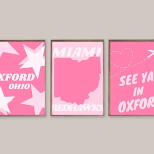 Pink Miami University Prints | Miami University Oxford Ohio | Dorm Room Wall Decor