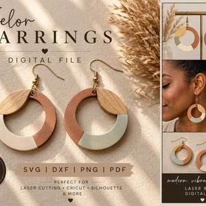 TAELOR. Moderne runde Boho-Ohrringe SVG | Farbblock-Holzvorlage (Digitaler Download)