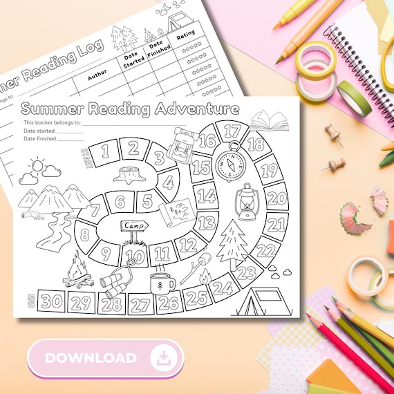 Summer Reading Tracker | Printable Coloring Pages | 30-Day Reading Challenge | Fun Summer Activity | Kids Reading Log | Summer Reading Log