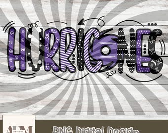 Hurricanes, doodle, graffiti, school mascot, school spirit, hurricane, sublimation, PNG, DTF, purple and black