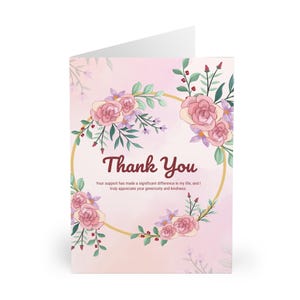 Cartes de remerciement florales roses (paquet de 5) - lot de papeterie, cartes de correspondance, cartes vierges, notes manuscrites, cartes florales