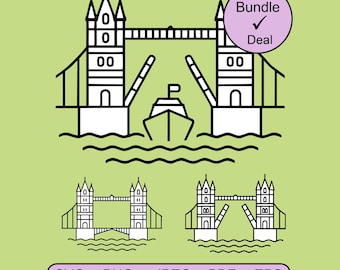 Arquivo vetorial SVG da Tower Bridge de Londres para corte, compatível com Cricut, Silhouette e Brother. Disponível para download digital em PNG, JPEG, PDF e EPS.