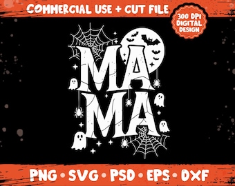 Spooky Mama Halloween png svg, Retro Ghost Halloween Quote, Preppy Mama Fall Shirt Design, Cute Spooky Season Sublimation Bundle png