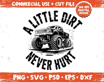 Lite smuts skadar aldrig png svg, monstertruck-äventyrsdesign för barn, pojkars terrängkul grafisk t-shirt-paket png