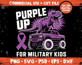 SVG PNG morado para niños militares, gráfico de camión monstruo de dinosaurio, diseño de niño de familia militar orgullosa
