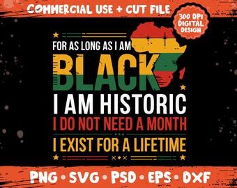 Svart historia png svg, Så länge jag är svart är jag historisk, Black Pride Excellence Motivational Design Bundle png