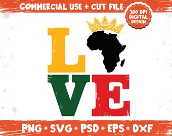 Africa Love SVG PNG, Juneteenth & Black History Pride Graphic, Crowned African American Design