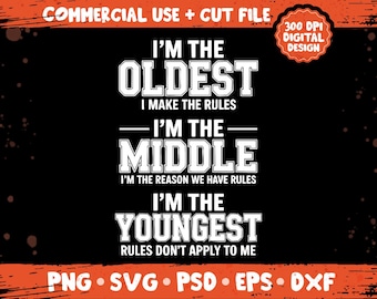 Jag är äldst, jag bestämmer reglerna SVG PNG – Rolig syskonhumorgrafik, familjematchande presentdesign