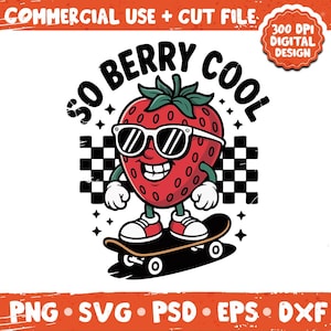 So Berry Cool png svg, Retro strawberry groovy fruit design, cute summer strawberry shirt theme bundle png