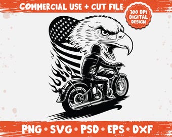 US Eagle Biker SVG PNG – バイクライダーのグラフィック、バイカーアパレル向けの大胆なバイクラリーデザイン