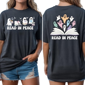 Läs i fred spökläsare t-shirt, läskig biblioteksbokälskare t-shirt