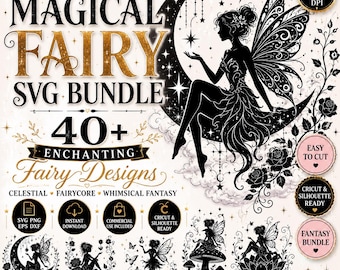 Fairy SVG Bundle | Fairy Silhouette Clipart | Magical Fairy PNG Bundle | Cricut Cut Files | Fairycore SVG | Moon Fairy Clipart |