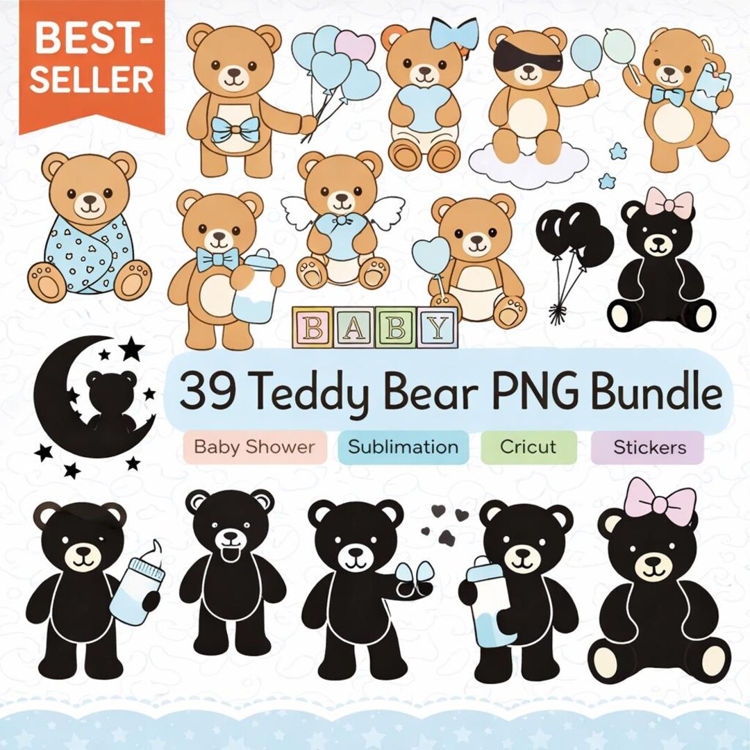 Teddy Bear PNG Bundle | Baby Shower, Nursery Graphics (digital Download ...