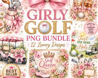 12 Girly Golf PNG Bundle | Coquette Golf Clipart | Pink Golf Girl PNG | Golf Queen Sublimation Design | Golf Cart PNG | Instant Download