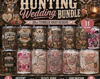 Western Hunting Wedding Tumbler Wrap Bundle PNG | 20oz Skinny Tumbler Sublimation Designs | Cowgirl Bride PNG | Deer Hunting Bachelor Party