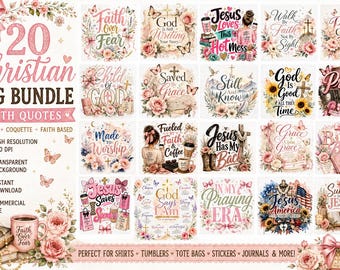 Christian  Bundle | Faith Quotes  Bundle | Coquette Christian Designs | Bible Verse Sublimation PNG | Jesus Loves Me PNG | Faith Over Fear