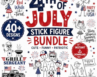 4th of July Stick Figure  Bundle | Patriotic Family SVG PNG | Funny USA Cricut Cut Files | Independence Day Shirt Designs | Summer