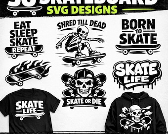 Skateboard  Bundle, 50 Skate Designs, Skater Files, Skate Life Cut Files, Cricut SVG, Streetwear PNG Bundle, Teen Boy SVG