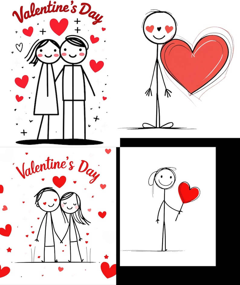 Valentine Stick Figure Clipart PNG & SVG Digital Download - Etsy
