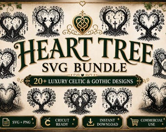 Heart Tree S Bundle | Gothic Tree of Life SVG | Celtic Heart Trees | Cricut Cut Files | PNG SVG | Valentine Tree Clipart | Commercial Use