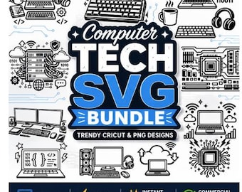 Computer Tech Bundle | IT Support | Programmer Cricut Files | Computer Repair Clipart | Coding Graphics | Geek PNG Bundle