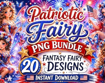 Patriotic Fairy Bundle | 4th of July Fairy Clipart | Red White Blue Fairy PNG | USA Fantasy Graphics | Sublimation Designs |
