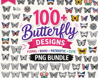 Butterfly PNG Bundle 100+ Designs | Floral Butterfly Clipart | Sunflower Butterfly PNG | Boho Butterfly SVG | Cricut Sublimation Designs |