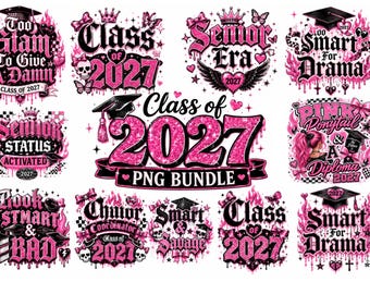 2027 Graduation PNG Bundle, Pink Goth Senior Designs, Class of 2027 Sublimation Bundle, Senior Shirt PNG, Graduation Clipart, Coquette Grad