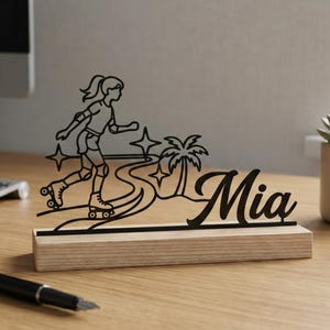 Benutzerdefinierte Name Rollschuher Metall Tisch Dekor, Sommer Mädchen Skating Kunst, Roller Derby Spieler Geschenk