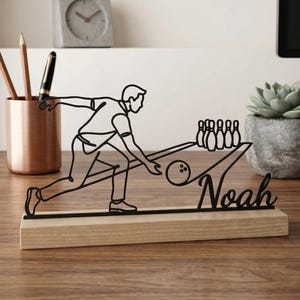 Bowling Metal Desk Decor, Custom Name Bowler Silhouette, Gift for Sport Enthusiast
