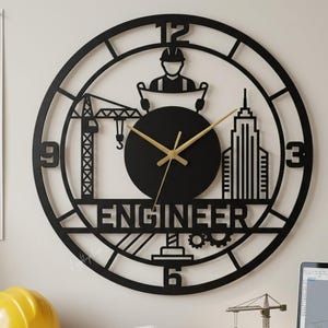 Custom Engineer Metal Wall Clock, Industrial Construction Wall Art for Workshop or Office Decor