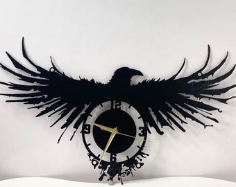 Metal Raven Clock For Wall | Wall Clock Unique for Home Decor and Wall Arts | Personalized Crow Modern Wall Clocks | Raven Lover Gift