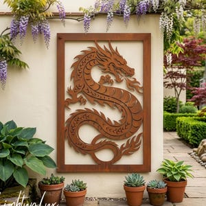 Dragon Metal Garden Wall Panel, Fantasy Steel Artwork for Outdoor Decor