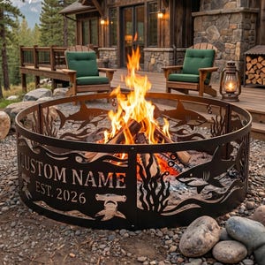 Personalized Shark Fire Ring, Ocean Marine Metal Fire Pit, Beach Campfire Insert for Backyard Bonfire