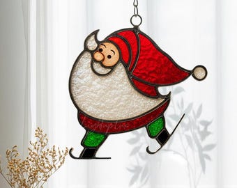 ステンドグラスのサンタサンキャッチャー、クリスマスの窓飾り - Etsy 日本